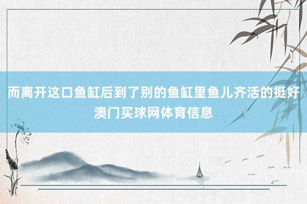 而离开这口鱼缸后到了别的鱼缸里鱼儿齐活的挺好澳门买球网体育信息