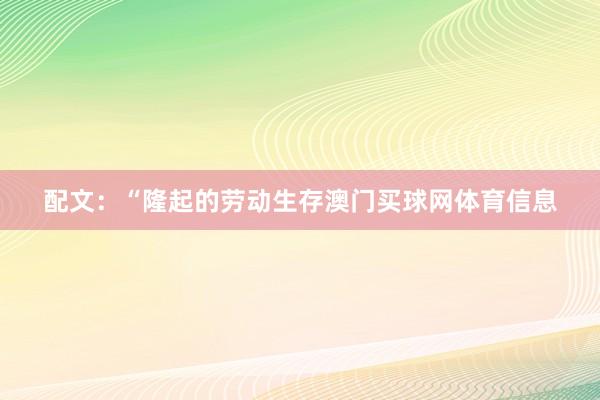 配文：“隆起的劳动生存澳门买球网体育信息